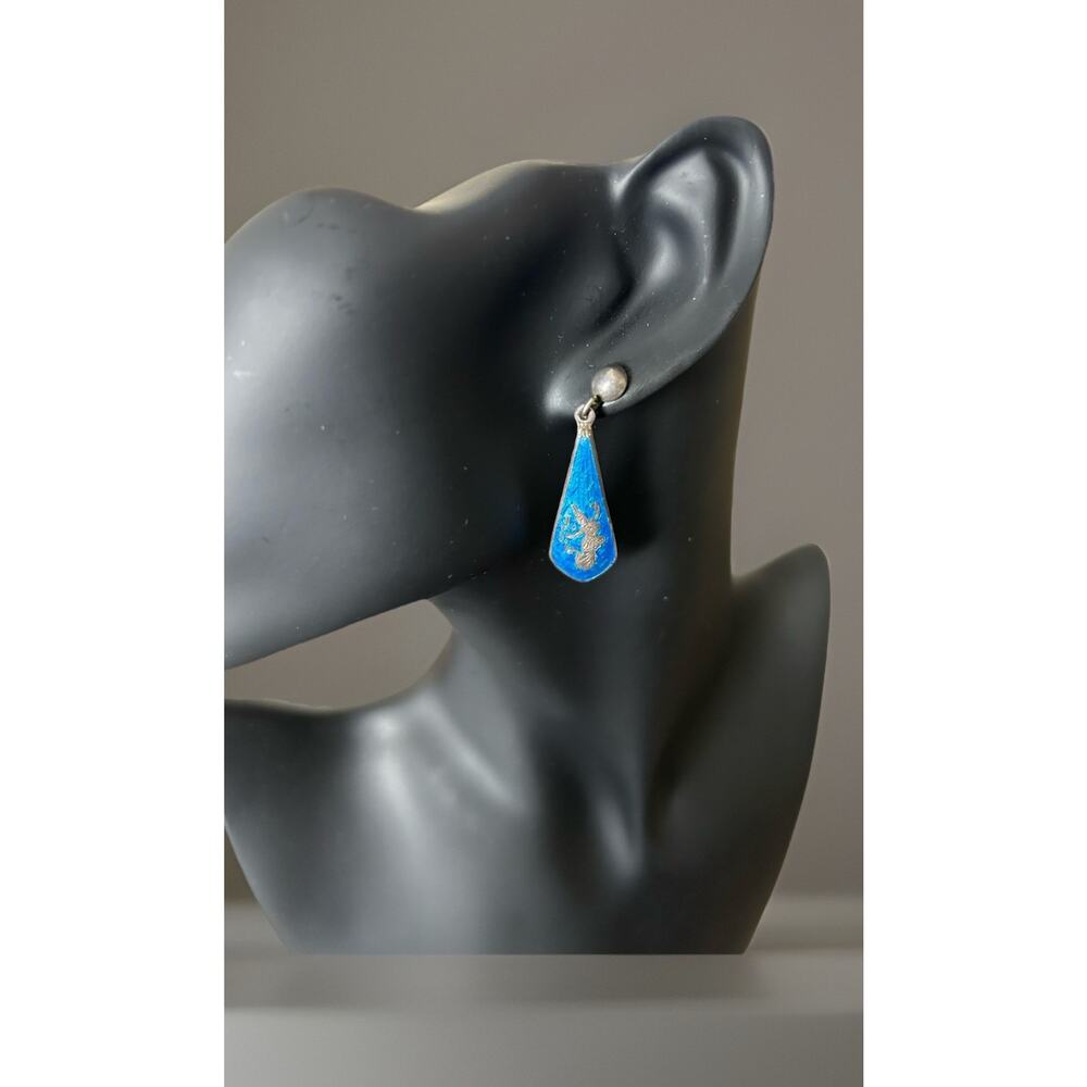 Vintage Siam Sterling Silver/ Enamel Post Dangle Earrings.